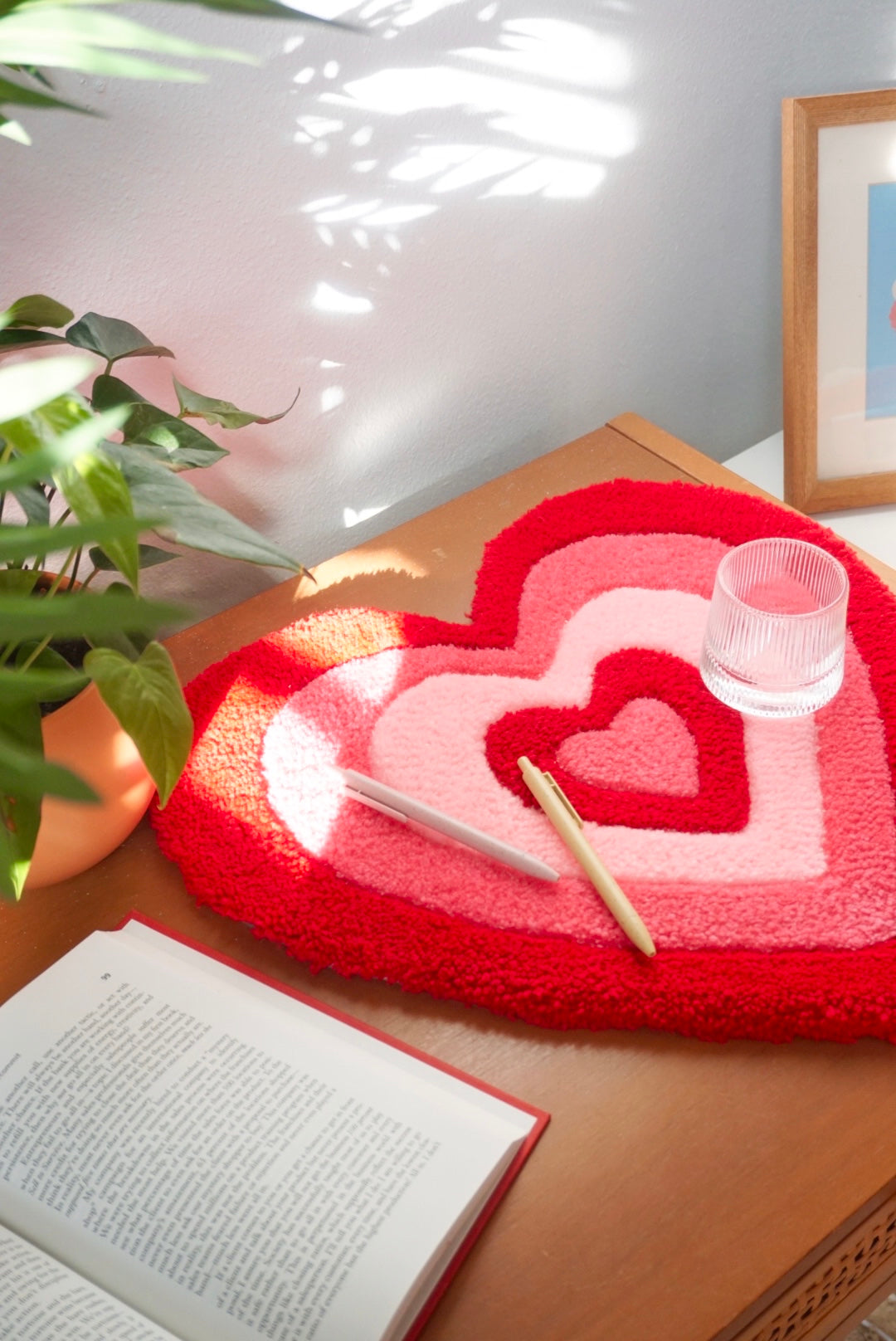 Heart Tufted Wall Mirror Red Heart Punch Needle Rug Mirror 