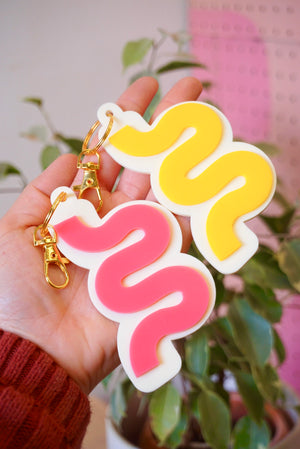 Hot Pink Gold Glitter Dipped Initial Keychain